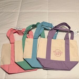 Trader Joe's Pastel Lavender, Pink, Green, and Blue Mini Canvas Tote Set of 4